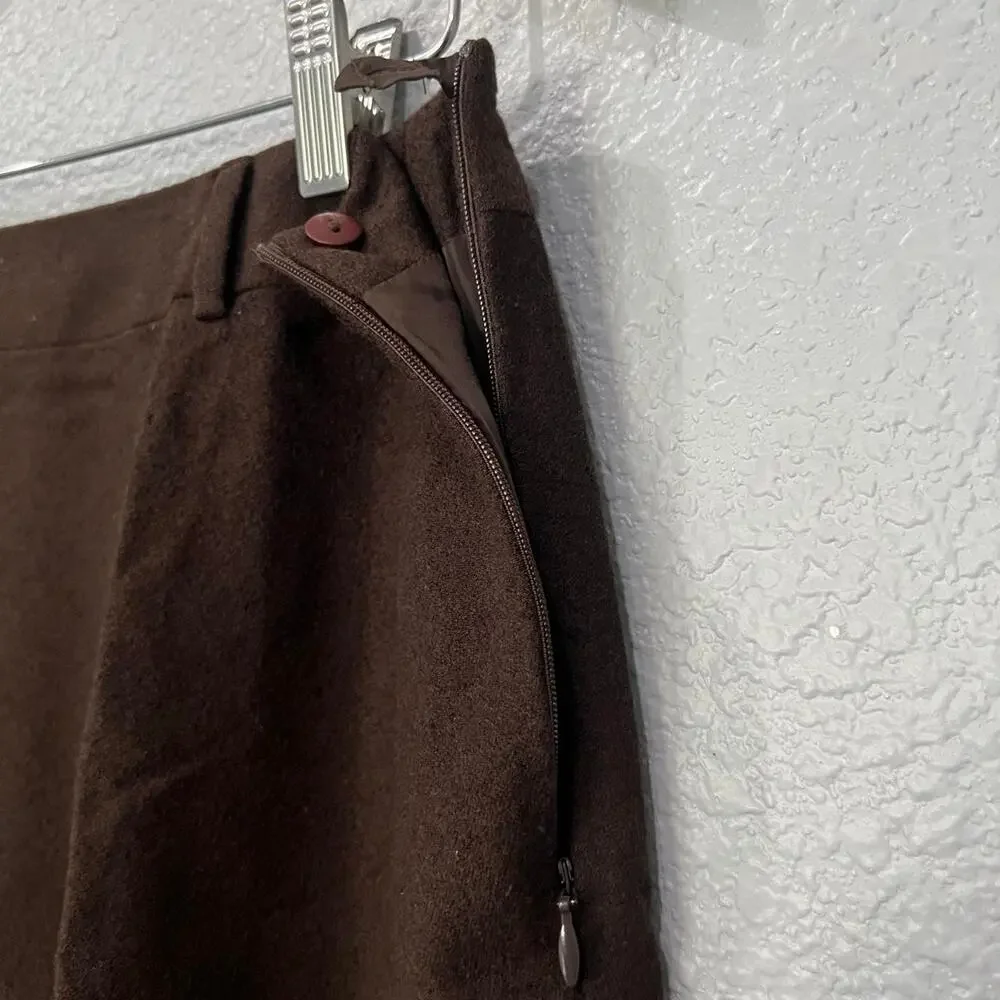 Talbots Brown Herringbone A-Line Midi Skirt | Size 12